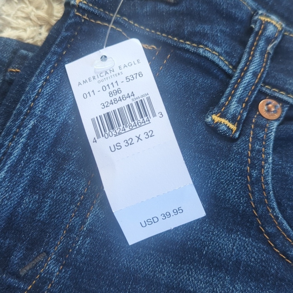American Eagle Dark Wash Original Straight Airflex + Denim Jean 32/32 - Picture 2 of 8